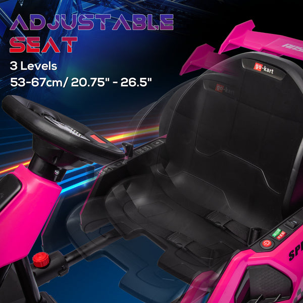English Elm Aosom 24v Electric Go Kart Ride on Toy with Drifting Dual Motor and Adjustable Seat Pink W2225P229144