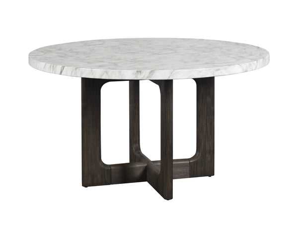 Sunpan Cypher Modern Dining Table Base with Grey Faux Marble Finish for Indoor and Outdoor Spaces Marble Look / White