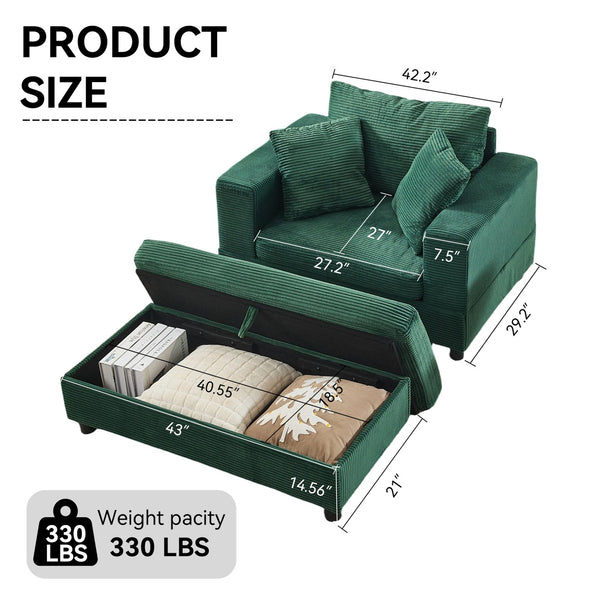 English Elm Chaise Lounge Chair With Removable Ottoman - Plush Modern Upholstered Sleeper For Living Spaces W1170P353051