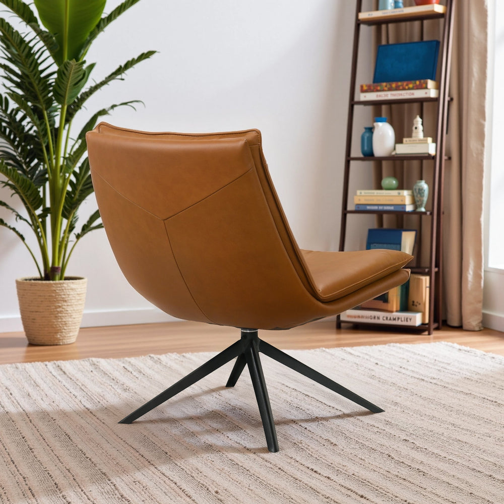 English Elm Oakland Mid-century Swivel Lounge Chair Vegan Leather Seat with X-pedestal Base B183P423280