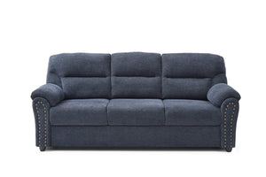 English Elm Hamilton Tufted Chenille Sofa with Nailhead Trim, Foam-Encased Coil Support and Removable Back Cushions Blue 33 L x 80 W x 23 H B078P349532