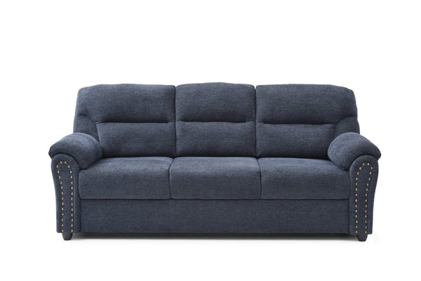 English Elm Hamilton Tufted Chenille Sofa with Nailhead Trim, Foam-Encased Coil Support and Removable Back Cushions Blue 33 L x 80 W x 23 H B078P349532