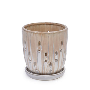 English Elm Set Of 2 Striped Ceramic Flowerpots - Modern 8" Planters With Drainage Holes For Stylish Displays W3273P322552-GIGA
