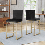 Christopher Knight Home® - Noble House - Toucanet Modern Velvet Barstools, Black and Brass - Set of 2