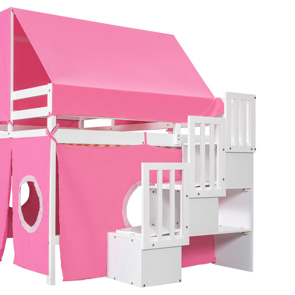 English Elm Full Size Castle Loft Bed with Tent Canopy and Tower for Kids Playroom LT000569AAH-1