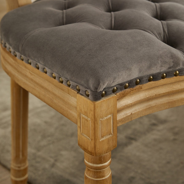 English Elm French Solid Wood Dining Chair with Velvet Upholstery, Nailhead Trim, High-Density Foam & Springs Gray W1143P195871