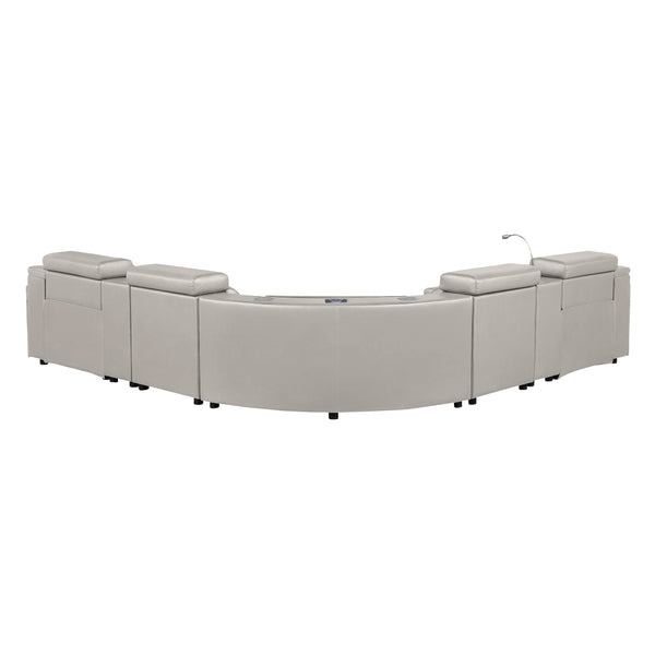 English Elm Nova Tech Sectional with Led Bar Bluetooth Speakers Power Recliners and Freezer Console Gray B009S02168