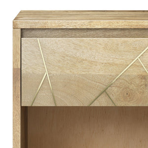 English Elm Jager Handcrafted Mango Wood Bedside Table with Soft-Close Drawer & Gold Inlay Legs, 22"W B136P158755
