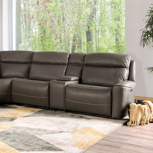 English Elm Power Reclining L-shaped Sectional with Wireless Charging Console and Zero Gravity Leatherette Dark Gray B2741S00787