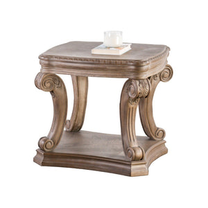 English Elm Traditional End Table In Weathered Oak Finish With Carved Details & Scroll Legs For Elegant Storage B2741P360607-GIGA