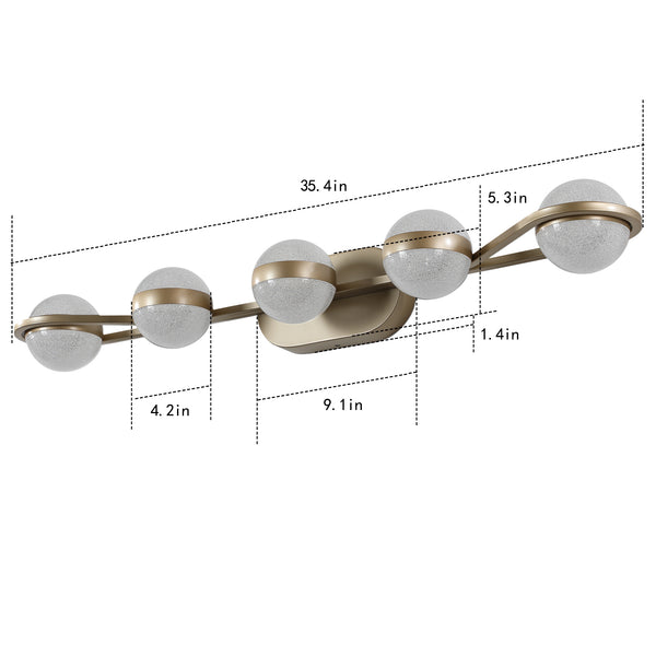 English Elm Bathroom Vanity Light - Elegant 5-Bulb Led Fixture With Crystal Sand Shades In Champagne Gold Finish W2312P374868