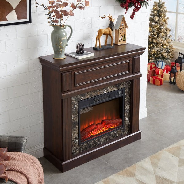 English Elm Electric Fireplace Mantel Surround with 23 Inch Insert Remote Raised Panel Wood Finish Cherry W2275S00044
