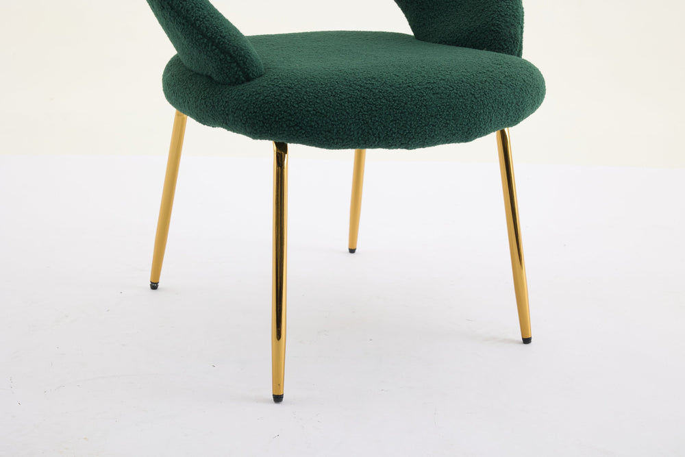 English Elm 061-Set Of 1 Plush Teddy Fabric Dining Chair With Ergonomic Backrest And Gold Legs For Modern Spaces W527P255488