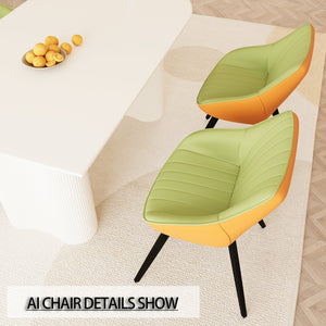 English Elm 63" Cream Mdf Dining Table Set with Carved Wave Legs and Beige Pu Upholstered Chairs White+Green W2189S00851