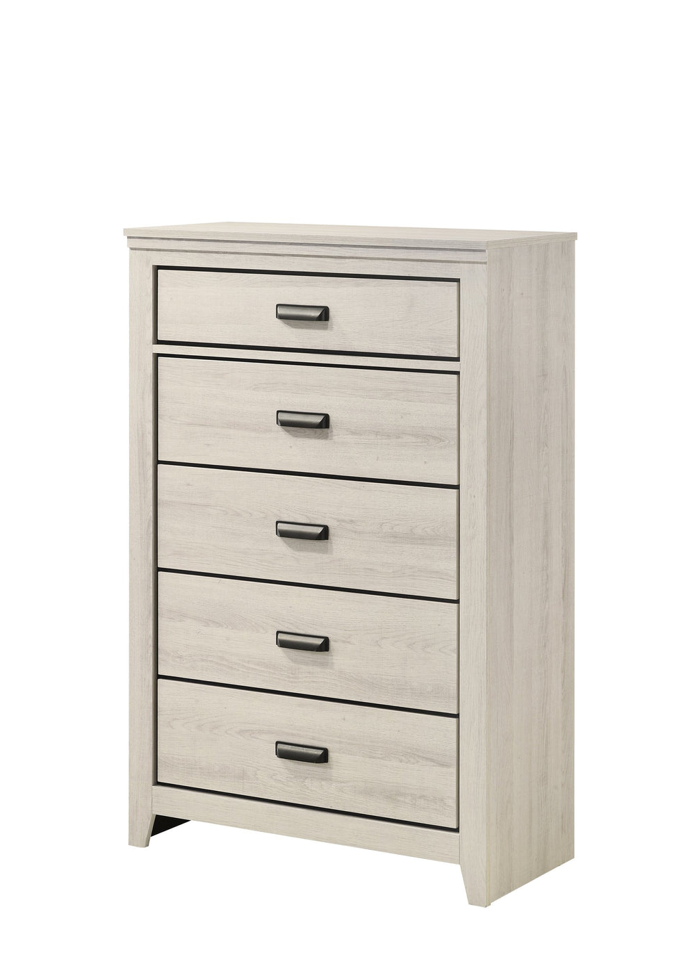 English Elm 1pc Rustic Contemporary Chest with Five Deep Drawers, Black Handles, Space-Saving Wooden Bedroom Storage Beige 38.27 L x 18.58 W x 56.89 H B011P230843