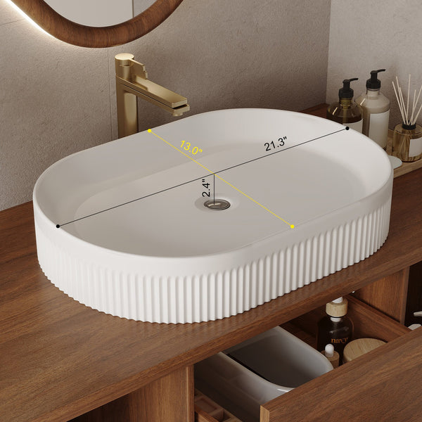 English Elm Modern 39.4" Wall-Mounted Floating Vanity With Oval Sink, Soft-Close Drawers & Open Shelf Storage W3136S00028