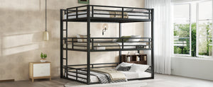 English Elm Queen Metal Triple Bunk Bed - Space-Saving Design With Safety Guardrails & Noise Reduction, Black Finish W1580S00176-GIGA