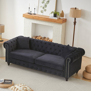 English Elm Fx Chesterfield Sofa Hand Tufted Tech Fabric Three Seat Living Room Couch Black W1926S00118