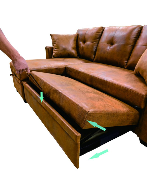 English Elm Sleeper Sectional with Pull Out Bed Storage Chaise Tufted L Shaped Living Room Sofa W5568S00006