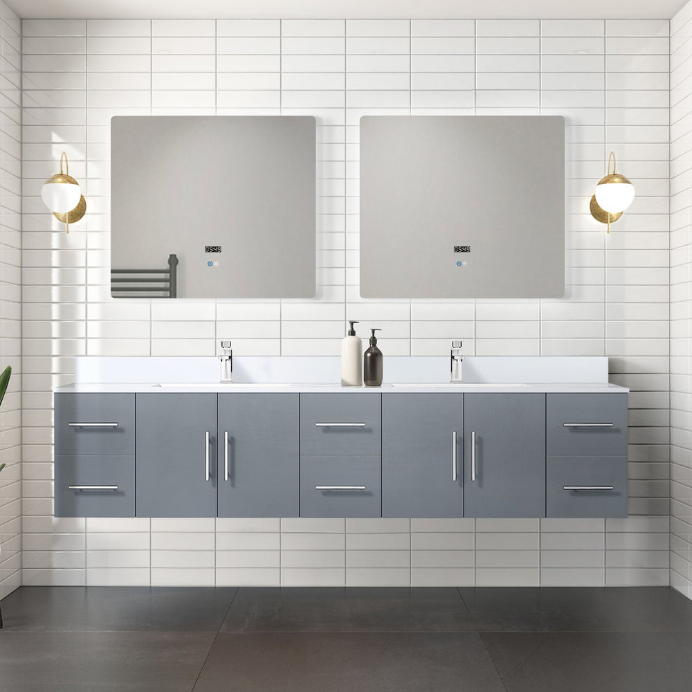 English Elm Dark Grey Double Bath Vanity 84" W x 22" D with Cultured Marble Top, Soft-Close Storage & LED Mirrors B2731S00888