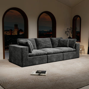 English Elm 108.3*39.4"Modular plush corduroy sectional sofa, no assembly, reversible chaise sleeper, grey, space-saving comfort W3819S00078