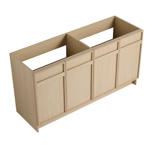 English Elm 60" Modern Freestanding Bathroom Vanity Cabinet with 4 Soft-Close Doors, Scratch & Water-Resistant Plywood Finish W999P239165