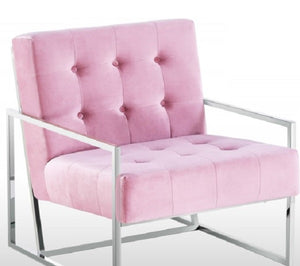English Elm Living Room Modern Tufted Accent Chair with Chrome Frame, Velvet Upholstery, Mid-Century Comfort Design Pink 33 L x 30 W x 28 H B011P360627