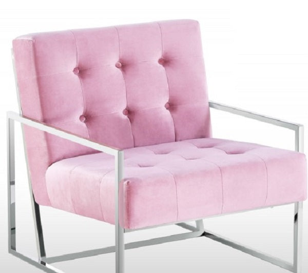 English Elm Living Room Modern Tufted Accent Chair with Chrome Frame, Velvet Upholstery, Mid-Century Comfort Design Pink 33 L x 30 W x 28 H B011P360627