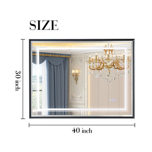 English Elm 40*30inch LED Bathroom Mirror with Beveled Edge, Front & Backlit 3-Color Dimmable IP54 Anti-Fog Grey W2091P214096