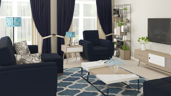 English Elm Primenest Skyhaven Convertible Chaise Lounge With Storage - Stylish Blue Chenille Sleeper Sofa B030P303521-GIGA