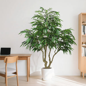 English Elm 7ft Artificial Banyan Silk Leaf Tree Freestanding Potted Faux Greenery for Home Office W2945P359419