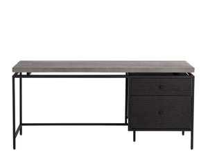 Sunpan Norwood Desk - Modern Concrete & Pine Wood Blend with Unique Texture, Black Metal Frame, 63" Wide