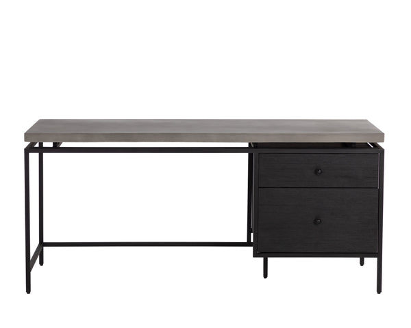 Sunpan Norwood Desk - Modern Concrete & Pine Wood Blend with Unique Texture, Black Metal Frame, 63" Wide