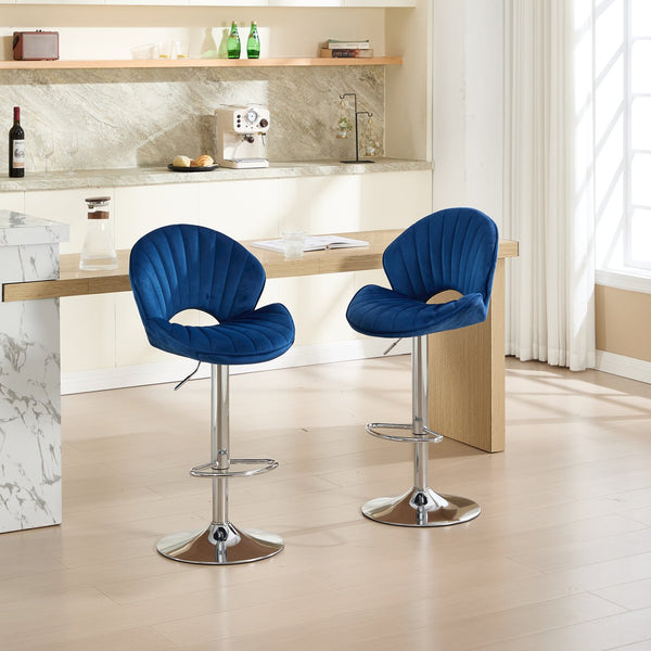 English Elm Bar Stools modern adjustable swivel counter chairs with back and footrest, chrome base for kitchen pub gatherings Navy W1249P386233