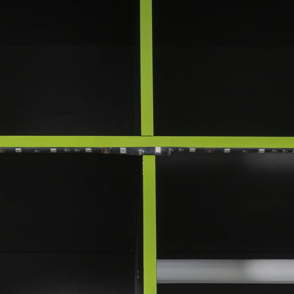 English Elm Full Size Loft Bed with Rgb Lighting Desk Open Wardrobe and Storage for Gaming Rooms Green LT000277AAG