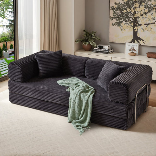 English Elm Compression Foldable Floor Sofa Bed Corduroy Futon with Foam Support for Small Spaces Dark Gray W3716P379184