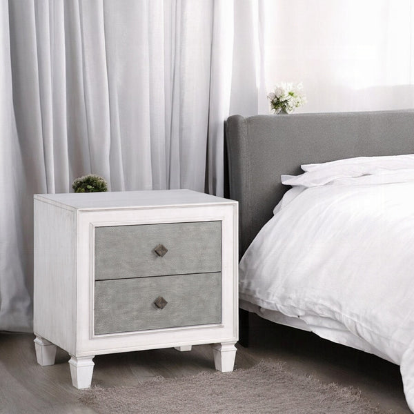 English Elm Modern Rustic White and Gray Nightstand with 2 Smooth-Glide Drawers, Sturdy Wood Frame, Farmhouse Charm B2741P324354