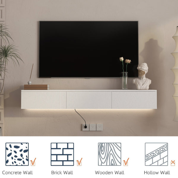 English Elm Floating Wall Mounted Tv Stand with Led Lighting Modern Media Console for Large Screens W1321P405324