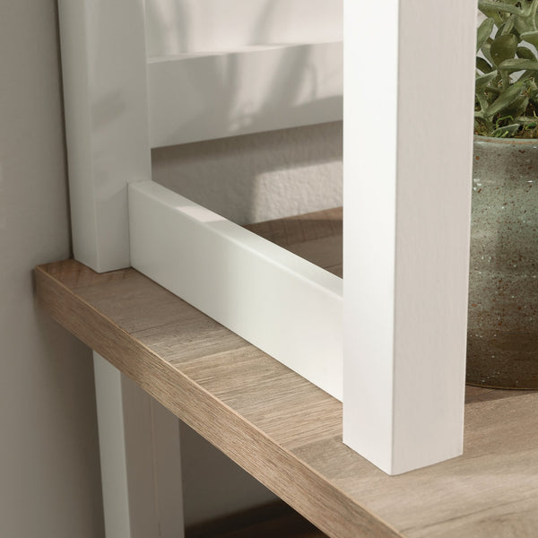 English Elm Hutch, White finish - Compact Engineered Wood Storage with Double-Door Cabinet, Open Shelves, Bead Board Detailing B356P367847