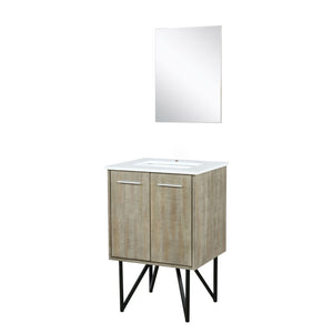 English Elm Rustic Acacia Bath Vanity With White Quartz Top & Soft-Close Doors, Includes 18" Mirror For Style B2731S01381-GIGA