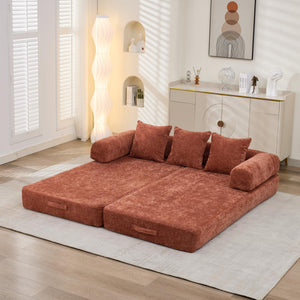 English Elm Comfy Chenille Folding Floor Sofa Bed with Armrest for Studio and Guest Rooms Orange W1143P401141