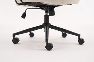 English Elm Boucle Bouclé Fabric Office Chair with Ergonomic Curved Back & Armrests, 360° Swivel, Stable Base Beige T3903P373042