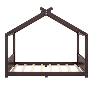 English Elm Queen House Frame Floor Bed Solid Pine Montessori Low Profile Kids Bedroom Espresso W1580P387850