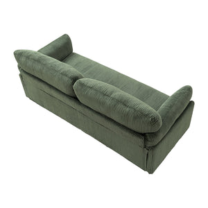 English Elm 82.6" Corduroy Mid-century Loveseat Ribbed Fabric Sofa Solid Wood Tapered Legs 2 Seater Green W5515P488387