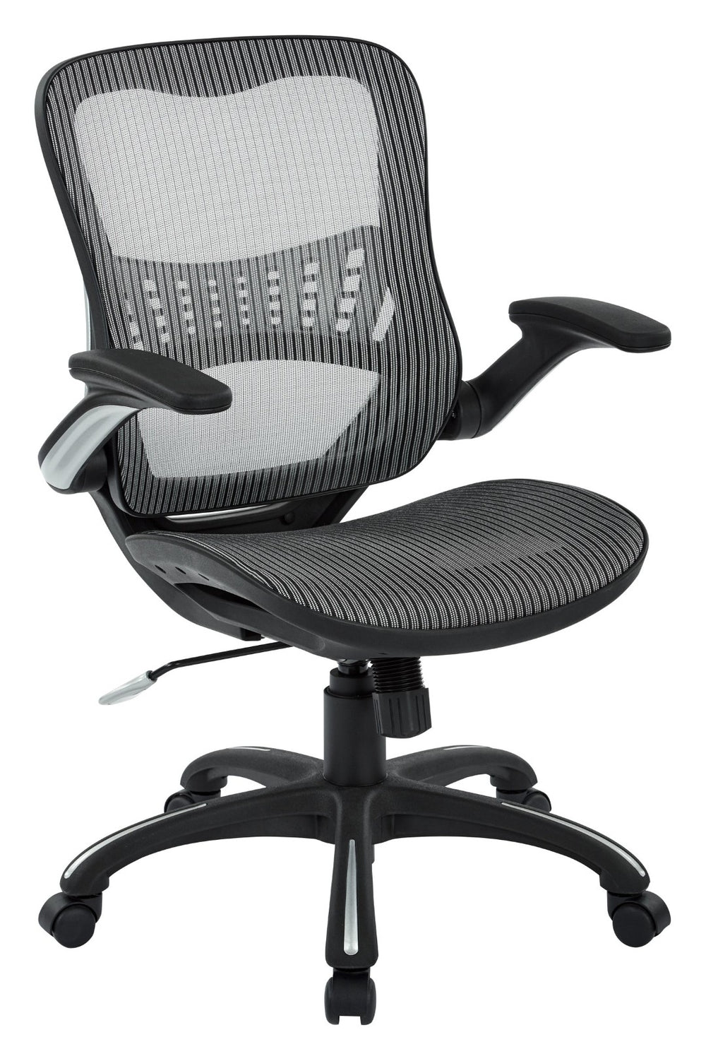 OSP Home Furnishings Mesh Back Ergonomic Manager Chair with Lumbar Support Adjustable Arms for Office Use Grey 69906-2
