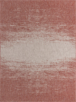 Unique Loom Outdoor Modern Ombre Machine Made Abstract Rug Rust Red, Gray 9' 0" x 12' 0"