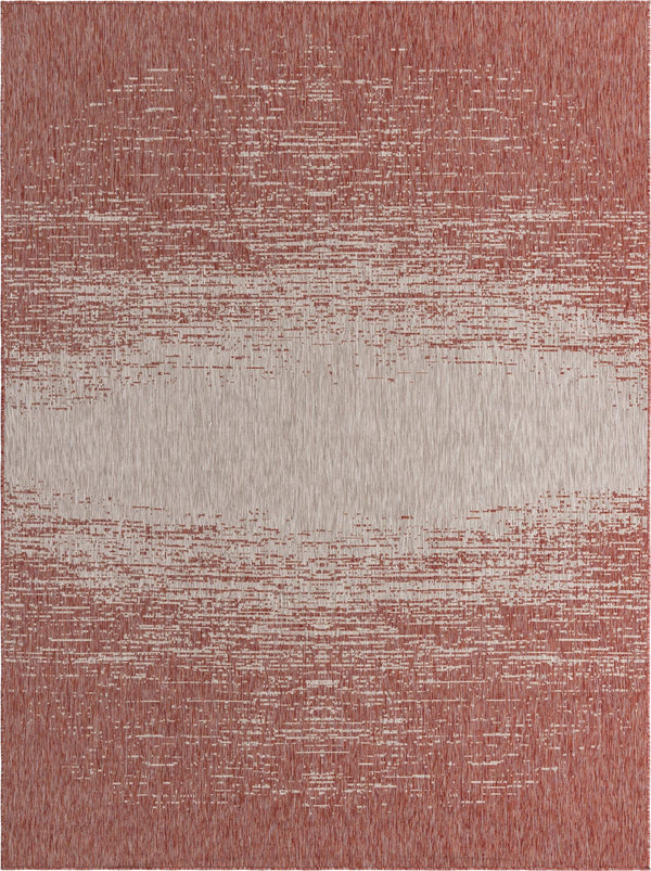 Unique Loom Outdoor Modern Ombre Machine Made Abstract Rug Rust Red, Gray 9' 0" x 12' 0"