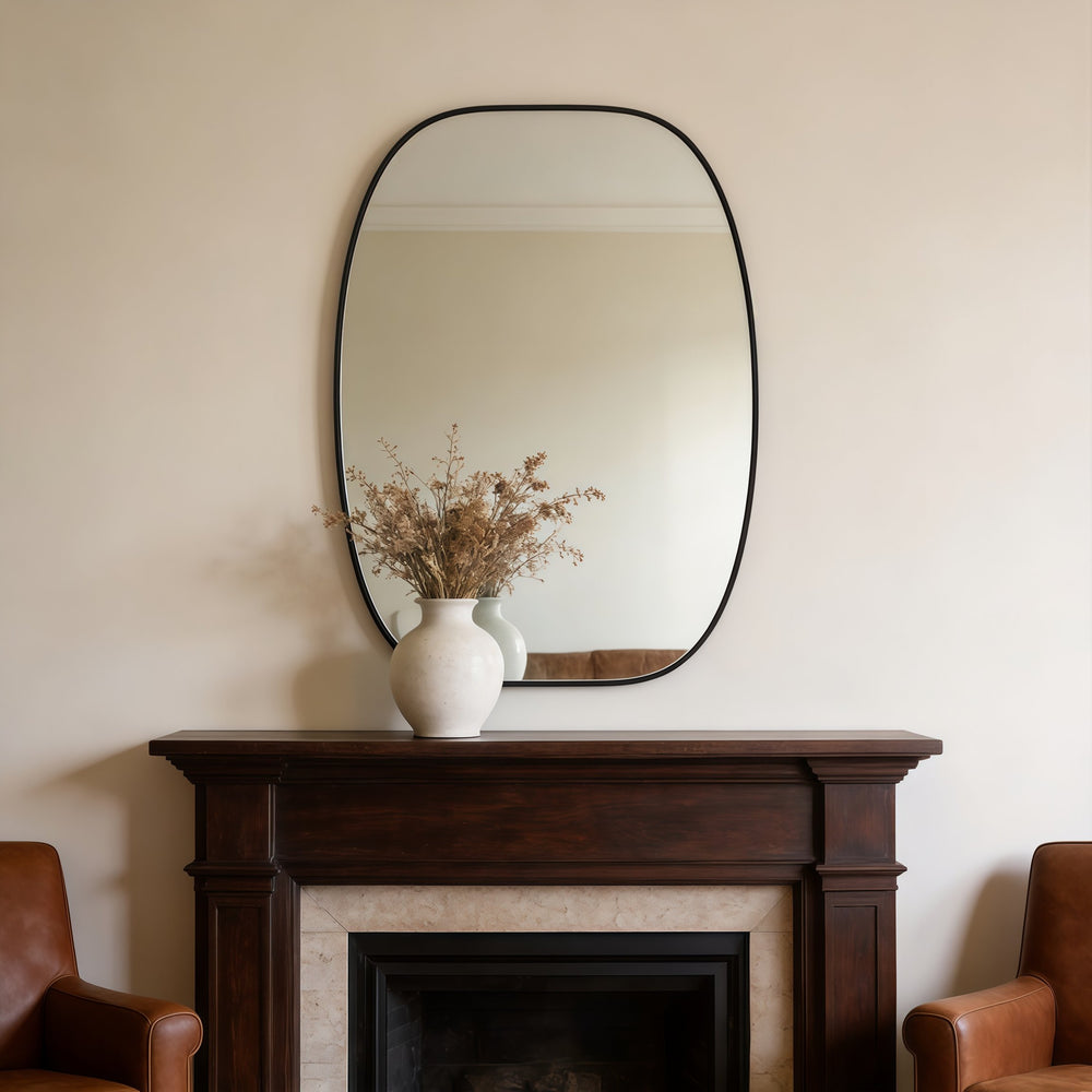English Elm 30x40 Oval Wall Mirror Slim Metal Frame Distortion Free Glass Bathroom Entryway Accent Black W2203P476481