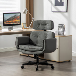 English Elm Criss Cross Wide Seat Pu Leather Swivel Task Chair with Removable Headrest Gray W3118P404122
