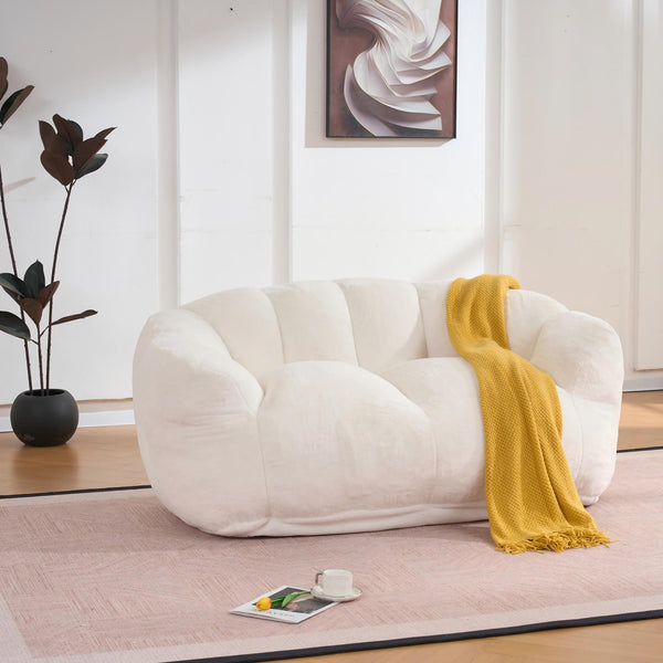 English Elm Oversized Bean Bag Loveseat Fluffy Floor Sofa for Lounging and Reading in Any Room Beige W3523P450056